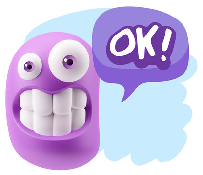 3d Rendering Smile Character Emoticon Expression saying Ok with