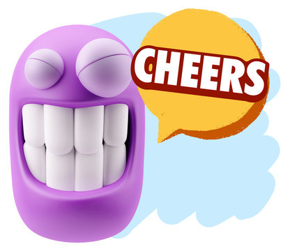 3d Rendering Smile Character Emoticon Expression saying Cheers w