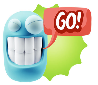 3d Rendering Smile Character Emoticon Expression saying Go with