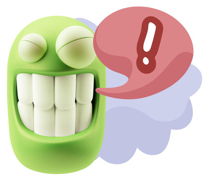 3d Rendering Smile Character Emoticon Expression saying ! with C