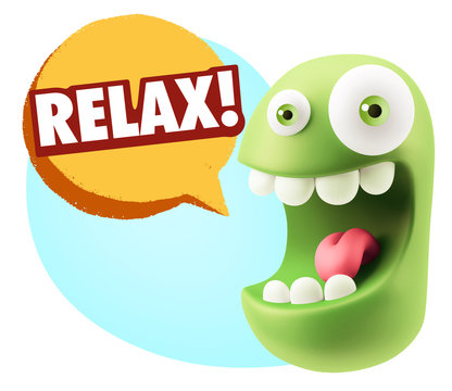 3d Rendering Smile Character Emoticon Expression saying Relax wi