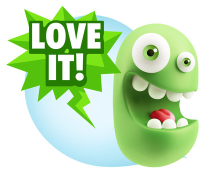 3d Rendering Smile Character Emoticon Expression saying I Love I