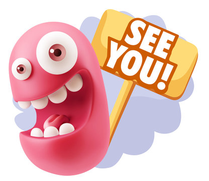 3d Rendering Smile Character Emoticon Expression saying See You