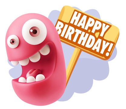 3d Rendering Smile Character Emoticon Expression saying Happy Bi