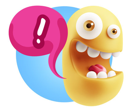 3d Rendering Smile Character Emoticon Expression saying ! with C