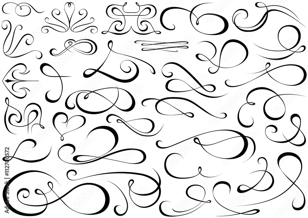 Calligraphic Shapes Collection - Design Elements Illustration, Vector - obrazy, fototapety, plakaty 