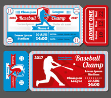 Vintage Baseball, Sports Vector Tickets Set. Baseball Ticket And Banner Sport Ticket Game Illustration