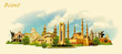 vector panoramic water color illustration of BEIRUT city