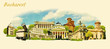 vector panoramic water color illustration of BUCHAREST city