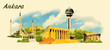 vector panoramic water color  illustration of ANKARA city
