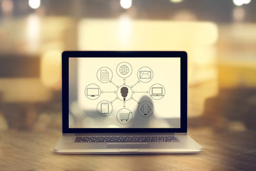 Poster - Icon customer network connection on laptop screen, Omni Channel