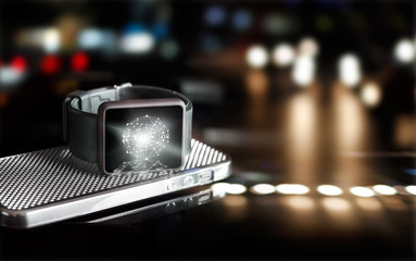 Poster - Abstract circle global customer network connection on smart watch