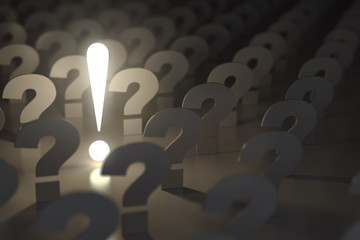 Poster - Question marks and exclamation sign. Idea or problem concept. 3d