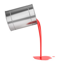 Red Liquid Paints Spouting From Can Isolated