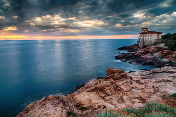 Wall Mural - Hdr Seascape in the Italian Coast Castle Boccale near the Mediterranean Sea