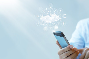 Poster - Businessman working with a Cloud Computing on Smartphone