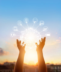Poster - Hands holding circle global network connection, Omni Channel 