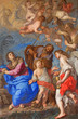 ROME, ITALY - MARCH 9, 2016: The Holy Family with angels and symbols of the passion by Bernardino Mei (1659) in transept of church Basilica di Santa Maria del Popolo.