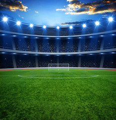  stadion piłkarski z jasnymi światłami