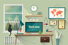 Flat Design Illustration Of The Modern Workplace