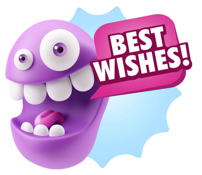 3d Rendering Smile Character Emoticon Expression saying Best Wis