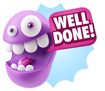 3d Rendering Smile Character Emoticon Expression saying Well Don