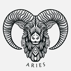 Wall Mural - Hand drawn line art of zodiac arias. Vector