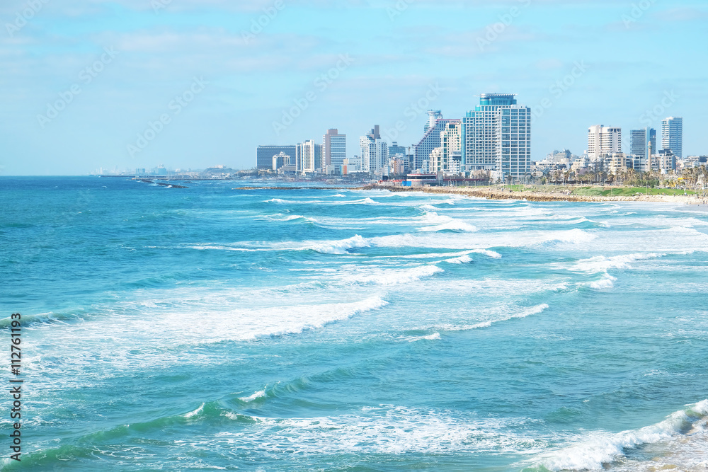 Beautiful sea and town on background