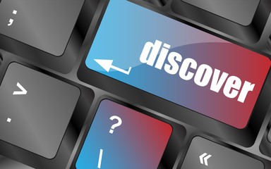 Poster - word discover on computer keyboard keys, keyboard button, keyboard icon