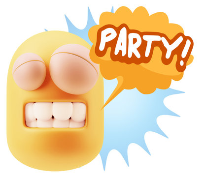 3d Rendering Smile Character Emoticon Expression saying Party wi
