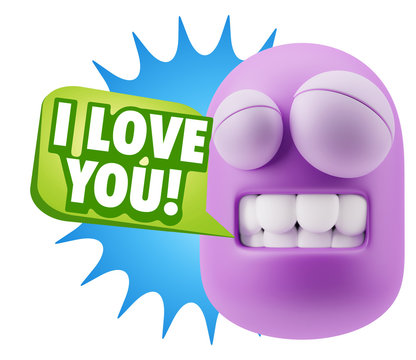 3d Rendering Smile Character Emoticon Expression saying I Love Y