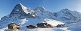 Fototapeta Las - High mountains Eiger, Monch, Jungfrau, and Sphinx-Observatorium over railway station Kleine Scheidegg. Jungfrau region, Switzerland.