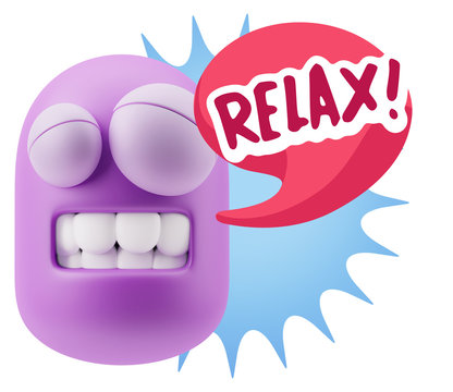 3d Rendering Smile Character Emoticon Expression saying Relax wi