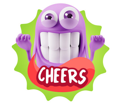 3d Rendering Smile Character Emoticon Expression saying Cheers w