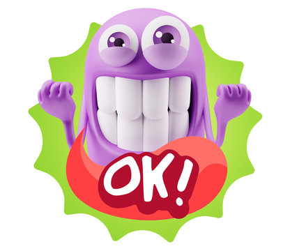3d Rendering Smile Character Emoticon Expression saying Ok with