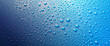 canvas print picture - Panoramic banner of water drops on blue metal