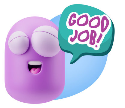 3d Rendering Smile Character Emoticon Expression saying Good Job