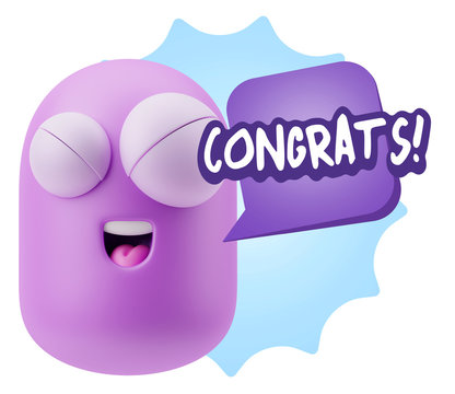 3d Rendering Smile Character Emoticon Expression saying Congrats