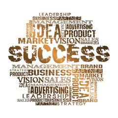 Success Word Cloud Concept. 
Gold Style on White Background