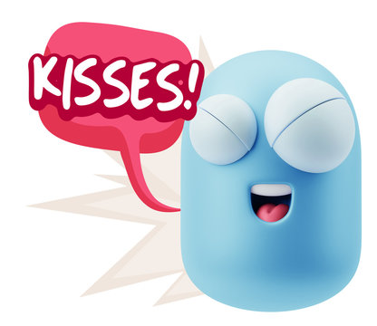 3d Rendering Smile Character Emoticon Expression saying Kisses w