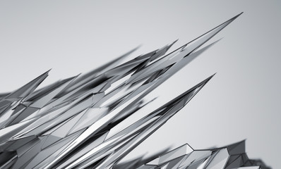 Poster - Abstract 3d rendering of chaotic surface. Background with futuristic polygonal shape. Noisy low poly metallic object.  