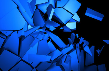 Poster - Abstract 3d rendering of cracked surface. Background with broken shape. Wall destruction. Explosion with debris. 