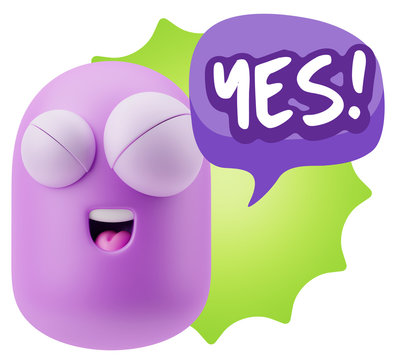 3d Rendering Smile Character Emoticon Expression saying Yes with