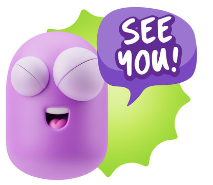 3d Rendering Smile Character Emoticon Expression saying See You