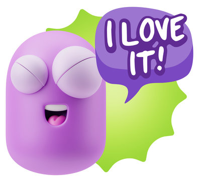 3d Rendering Smile Character Emoticon Expression saying I Love I