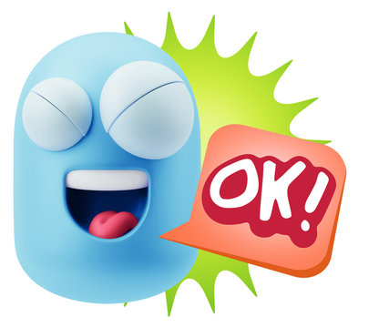 3d Rendering Smile Character Emoticon Expression saying Ok with