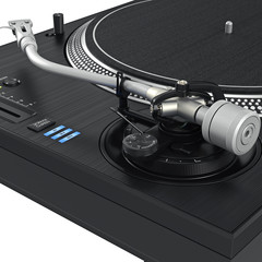 Wall Mural - Turntable dj vinyl mixer equipment with chrome elements. 3D graphic