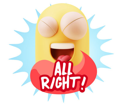 3d Rendering Smile Character Emoticon Expression saying All Righ
