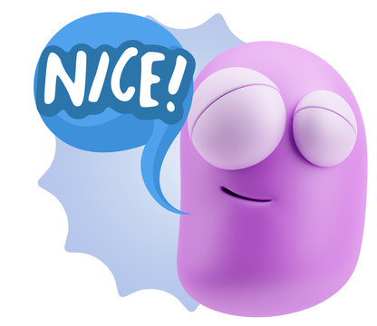 3d Rendering Smile Character Emoticon Expression saying Nice wit