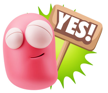 3d Rendering Smile Character Emoticon Expression saying Yes with